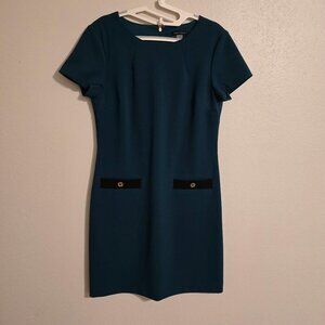 Tommy Hilfiger Hunter Green Petite Grid-Knit Short-Cap Sleeve Shift Mini Dress 8